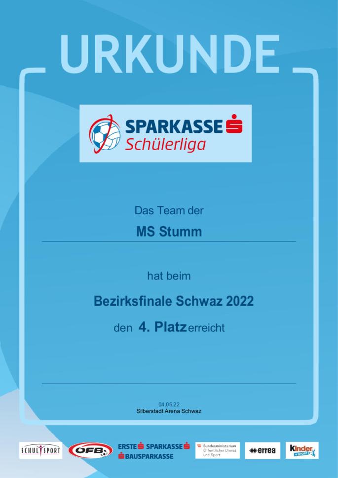 © MS Stumm und Umgebung Urkunde Schülerliga 2022